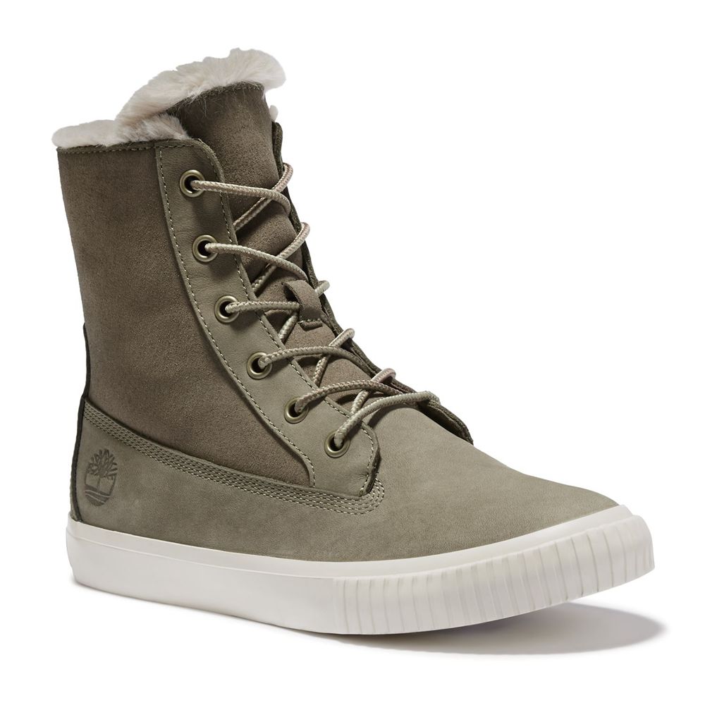 Bota Neve Feminino - Timberland Skyla Bay Fleece Fold-Down - TUEWP0489 - Verde Oliva